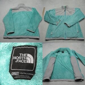 The North Face Denali Jacket Youth XL Teal Gray Colorblock Fleece Full‎ Zip